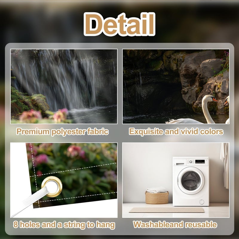 THISFIND Elegant Swan Pond Garage Door Banner – Romantic Waterfall Scene with Floral Garden for Outdoor Home Decor - Image 4